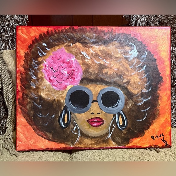 Other - VINTAGE AFRICAN-AMERICAN ART - "AFRO CHICK" PAINTING (2006) (20x16) (ON FRAME)